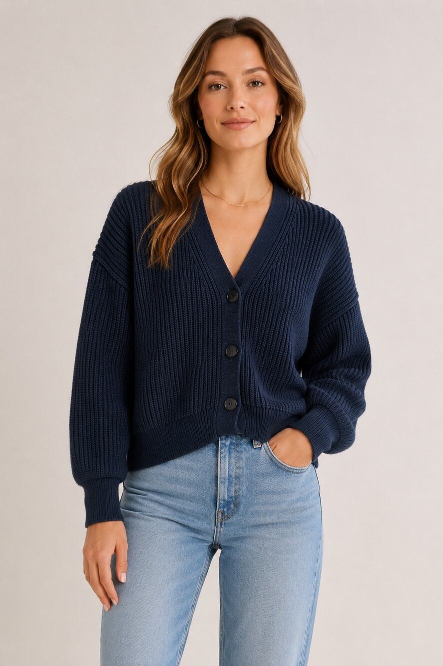 Banana Republic Chunky Rib Knit Cardigan Sweater | Navy | XS | Cotton Blend